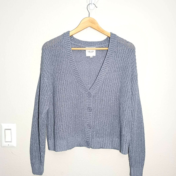 LELIS Knitted V-Neck Button Down Long Sleeve Light Purple Siz S Cardigan Sweater - Picture 9 of 12